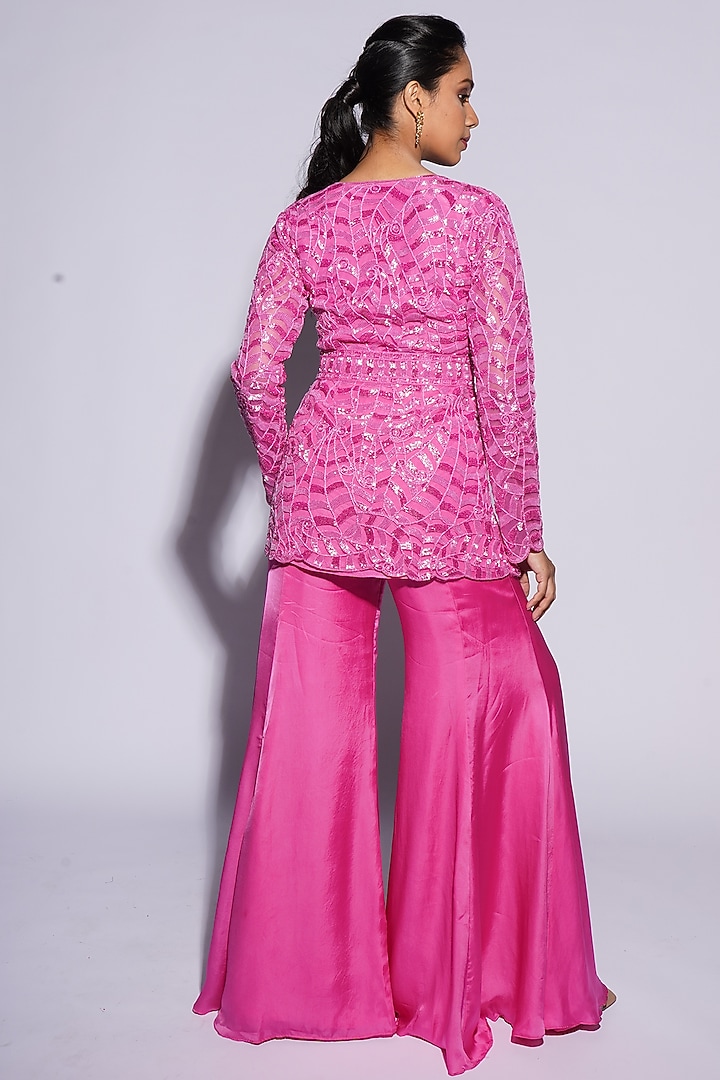 Hot Pink Bemberg Satin Cutwork & Dori Embroidered Kurta Set by ASHUTOSH JOSHI at Pernia's Pop Up Shop