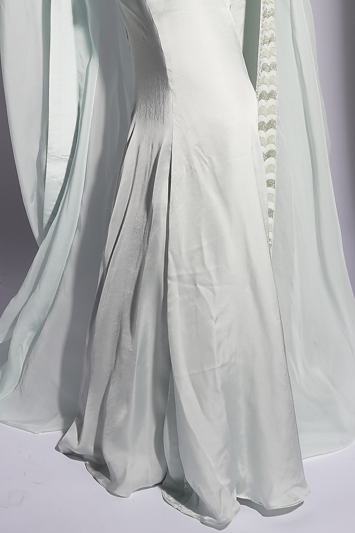 Ice Blue Bemberg Satin Resham Embroidered Jacket Kurta Set by ASHUTOSH JOSHI at Pernia's Pop Up Shop