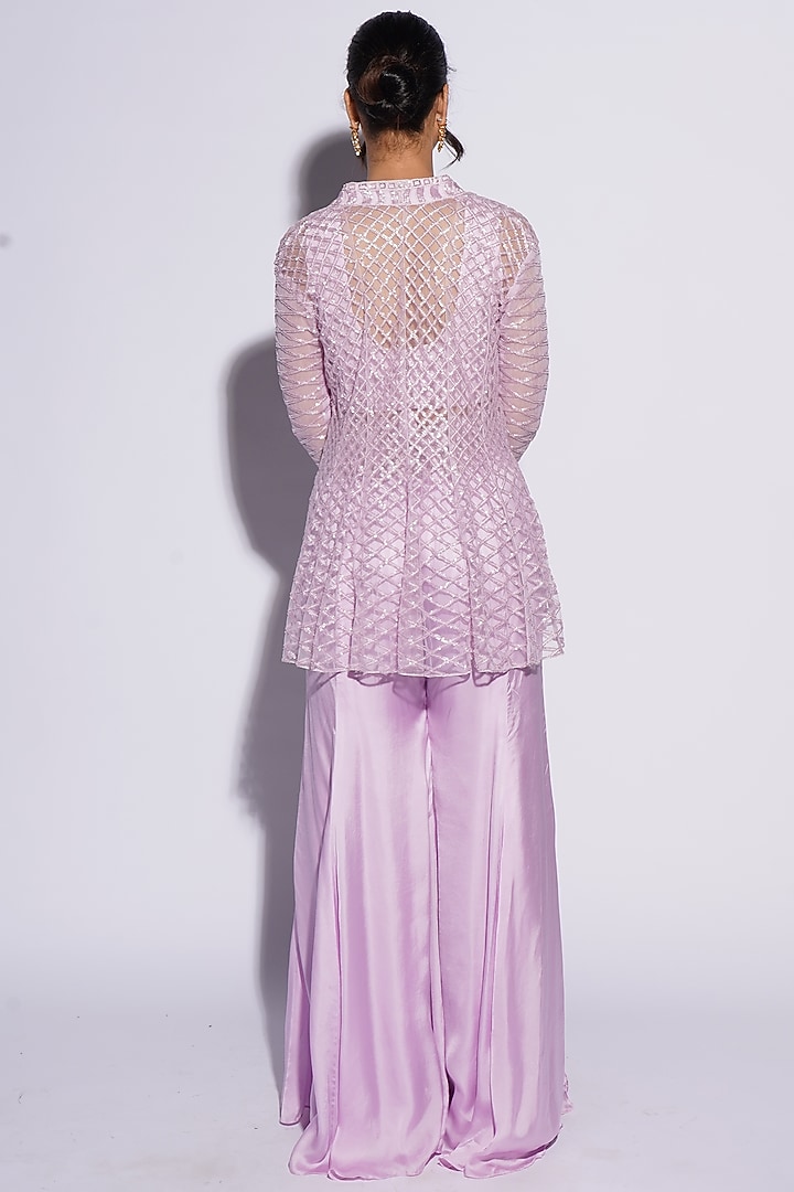Light Lavender Bemberg Satin Cutwork Bridal Sharara Set by ASHUTOSH JOSHI at Pernia's Pop Up Shop