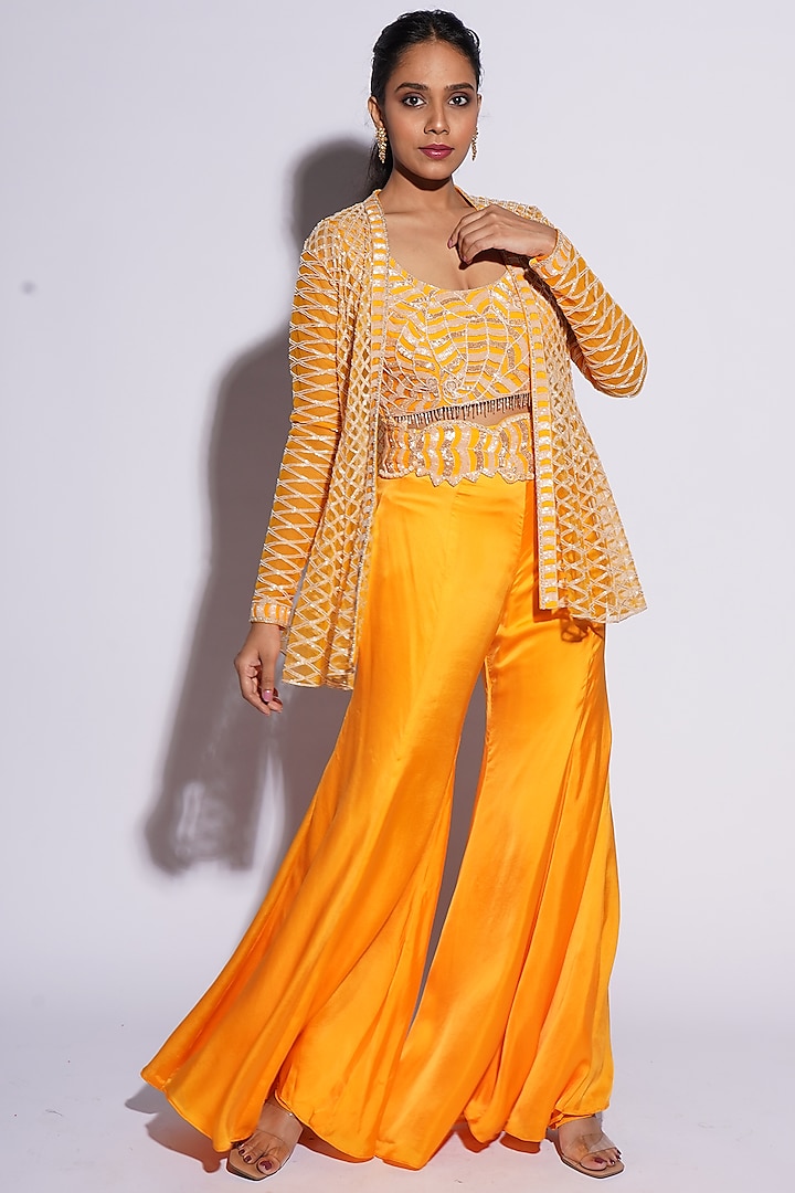 Orange Bemberg Satin Cutwork Sharara Set by ASHUTOSH JOSHI at Pernia's Pop Up Shop