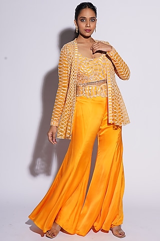 Orange Bemberg Satin Cutwork Sharara Set by ASHUTOSH JOSHI