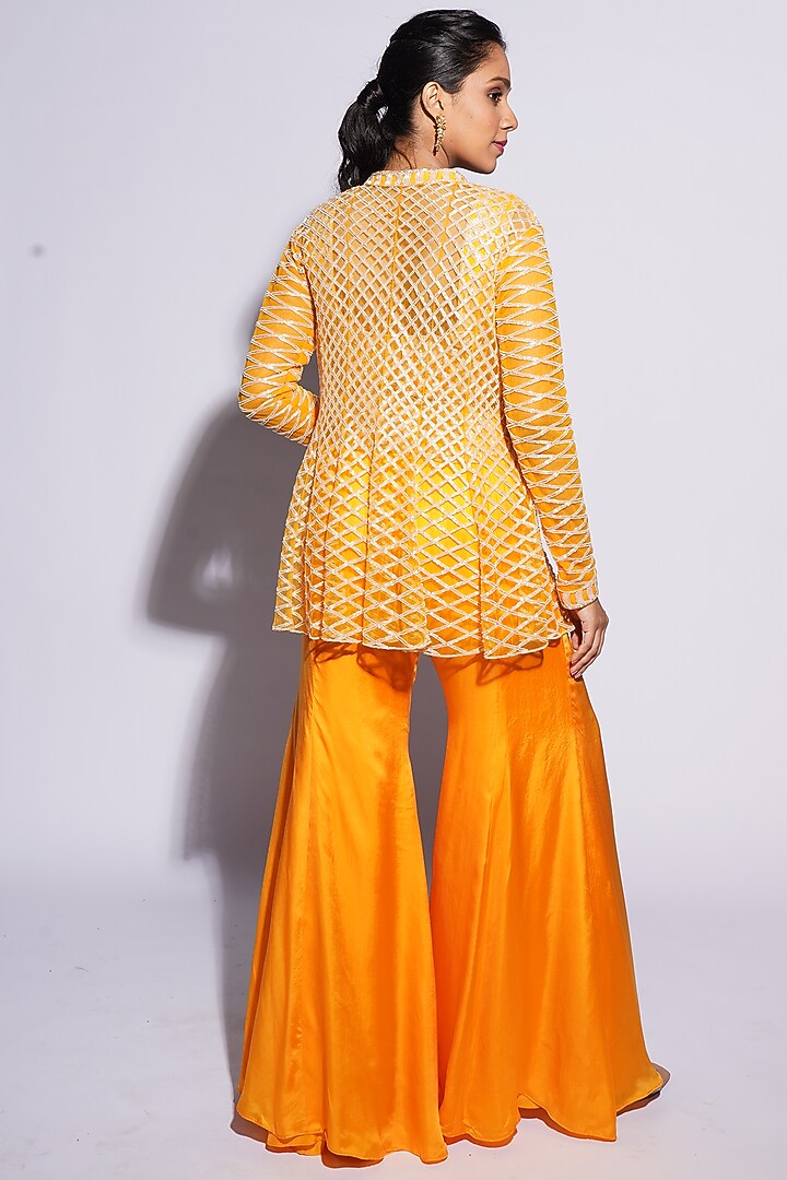 Orange Bemberg Satin Cutwork Bridal Sharara Set by ASHUTOSH JOSHI at Pernia's Pop Up Shop
