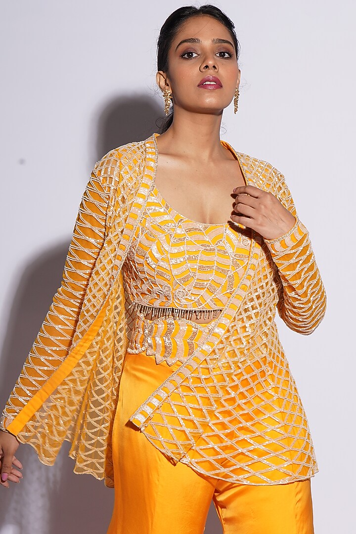 Orange Bemberg Satin Cutwork Bridal Sharara Set by ASHUTOSH JOSHI at Pernia's Pop Up Shop