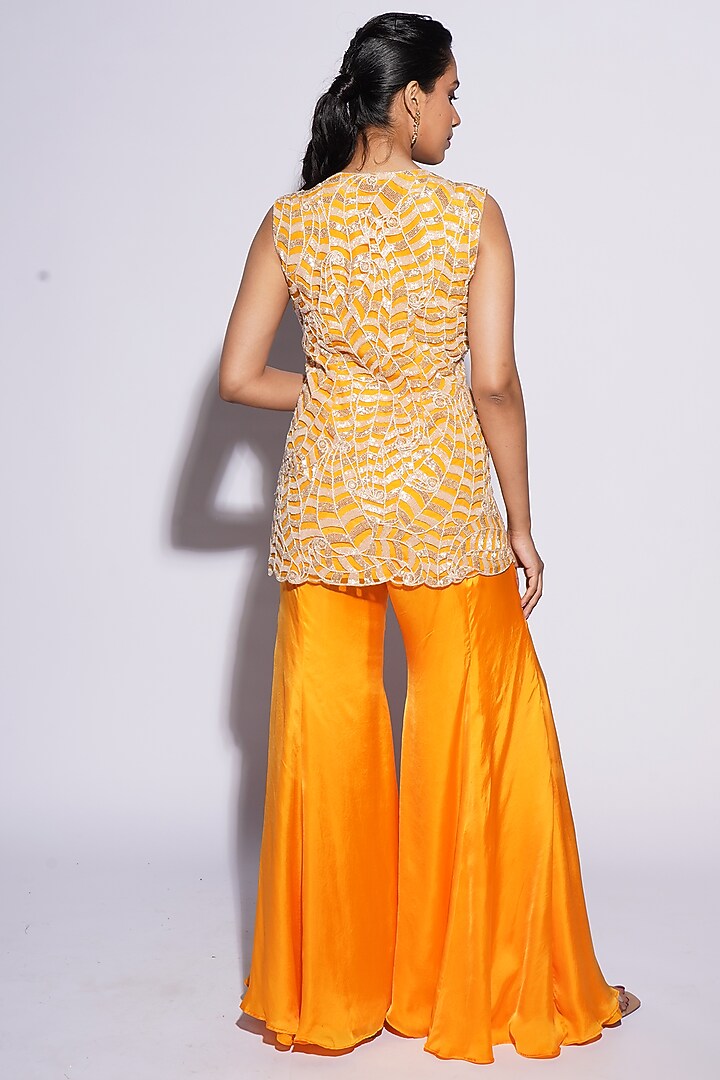 Orange Bemberg Satin Abstract Cutwork Kurta Set by ASHUTOSH JOSHI at Pernia's Pop Up Shop