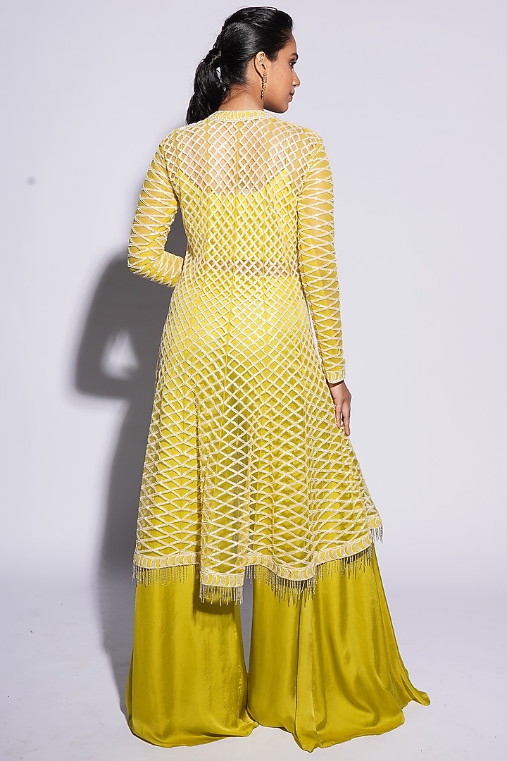 Olive Bemberg Satin Resham Embroidered Criss-Cross Bridal Anarkali Set by ASHUTOSH JOSHI at Pernia's Pop Up Shop