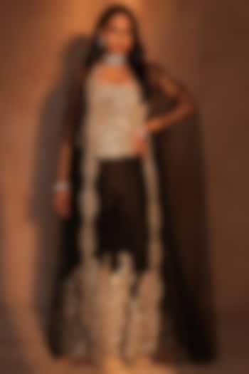 Black & Gold Raw Silk Bridal Sharara Set by ASHUTOSH JOSHI at Pernia's Pop Up Shop