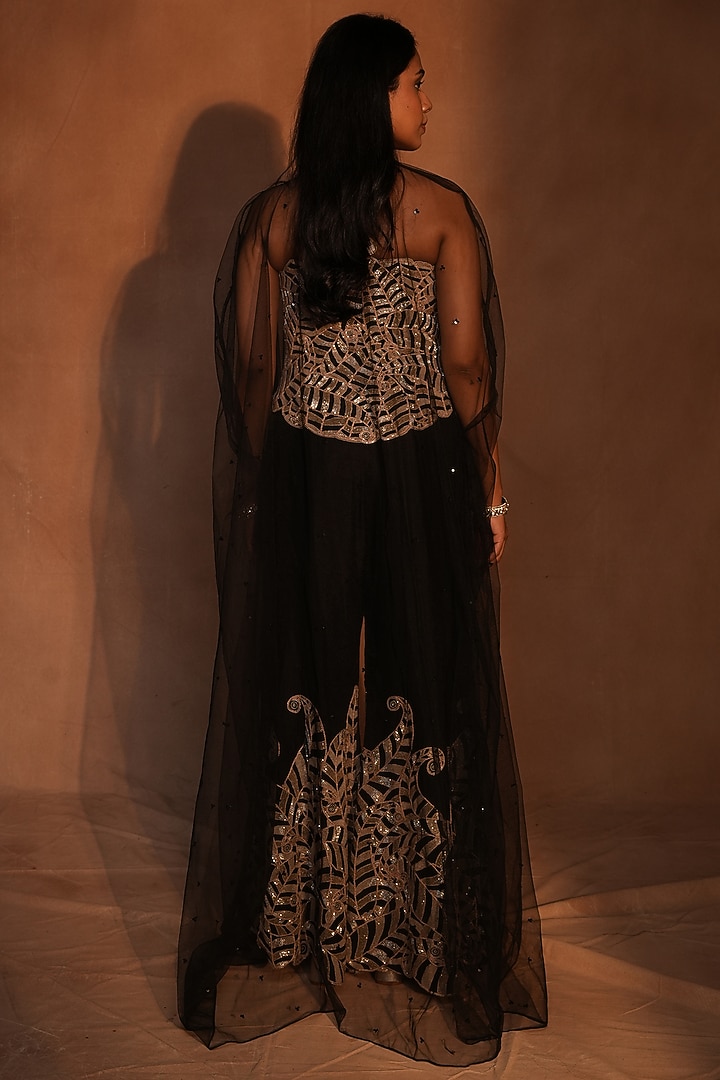 Black & Gold Raw Silk Bridal Sharara Set by ASHUTOSH JOSHI at Pernia's Pop Up Shop