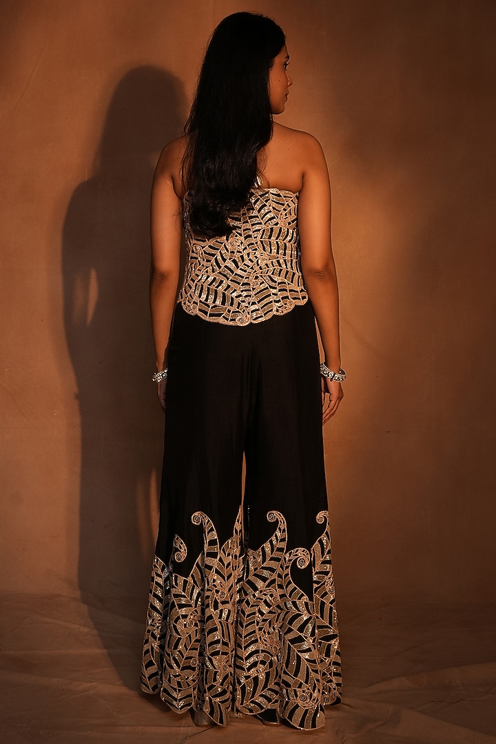Black & Gold Raw Silk Bridal Sharara Set by ASHUTOSH JOSHI at Pernia's Pop Up Shop