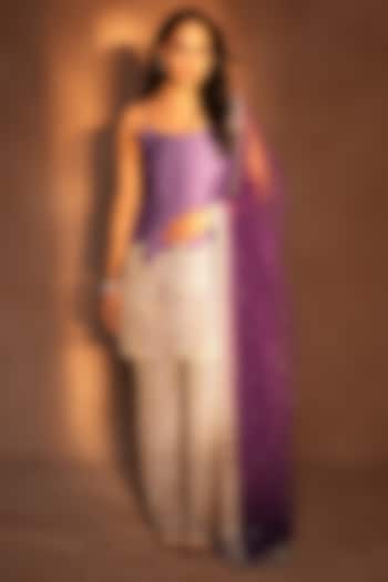 Purple & Gold Raw Silk Paisley Work Kurta Set by ASHUTOSH JOSHI at Pernia's Pop Up Shop