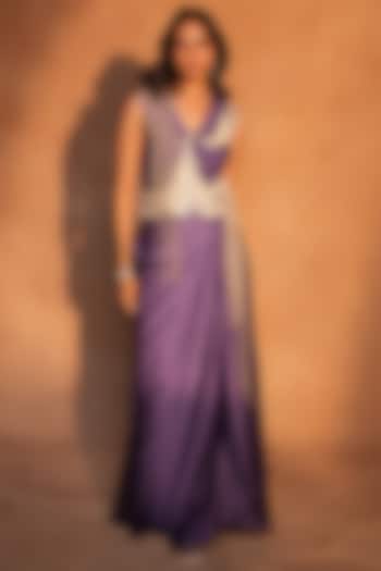 Purple Raw Silk & Crepe Draped Skirt Set by ASHUTOSH JOSHI at Pernia's Pop Up Shop