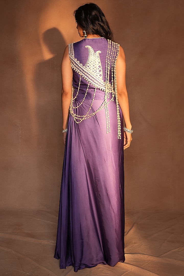 Purple Raw Silk & Crepe Draped Skirt Set by ASHUTOSH JOSHI at Pernia's Pop Up Shop