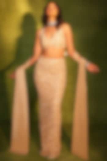 Gold Net & Crepe Paisley Work Skirt Set by ASHUTOSH JOSHI at Pernia's Pop Up Shop