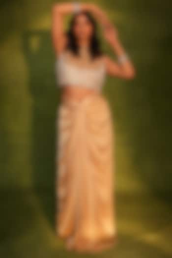 Gold Bemberg Satin & Crepe Skirt Set by ASHUTOSH JOSHI at Pernia's Pop Up Shop