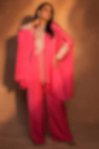 Fuchsia Pink & Gold Satin Floral Paisley Work Kaftan Set by ASHUTOSH JOSHI at Pernia's Pop Up Shop