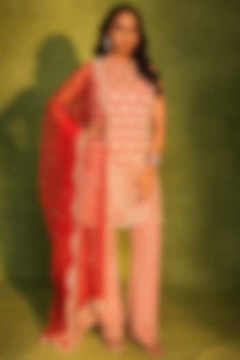 Red & Gold Crepe Paisley Work Kurta Set by ASHUTOSH JOSHI at Pernia's Pop Up Shop