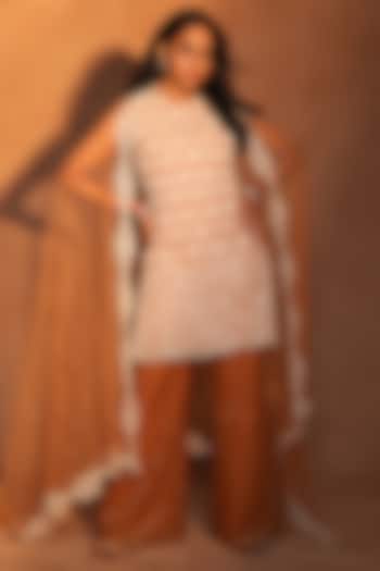 Brown & Ivory Crepe Paisley Work Kurta Set by ASHUTOSH JOSHI at Pernia's Pop Up Shop