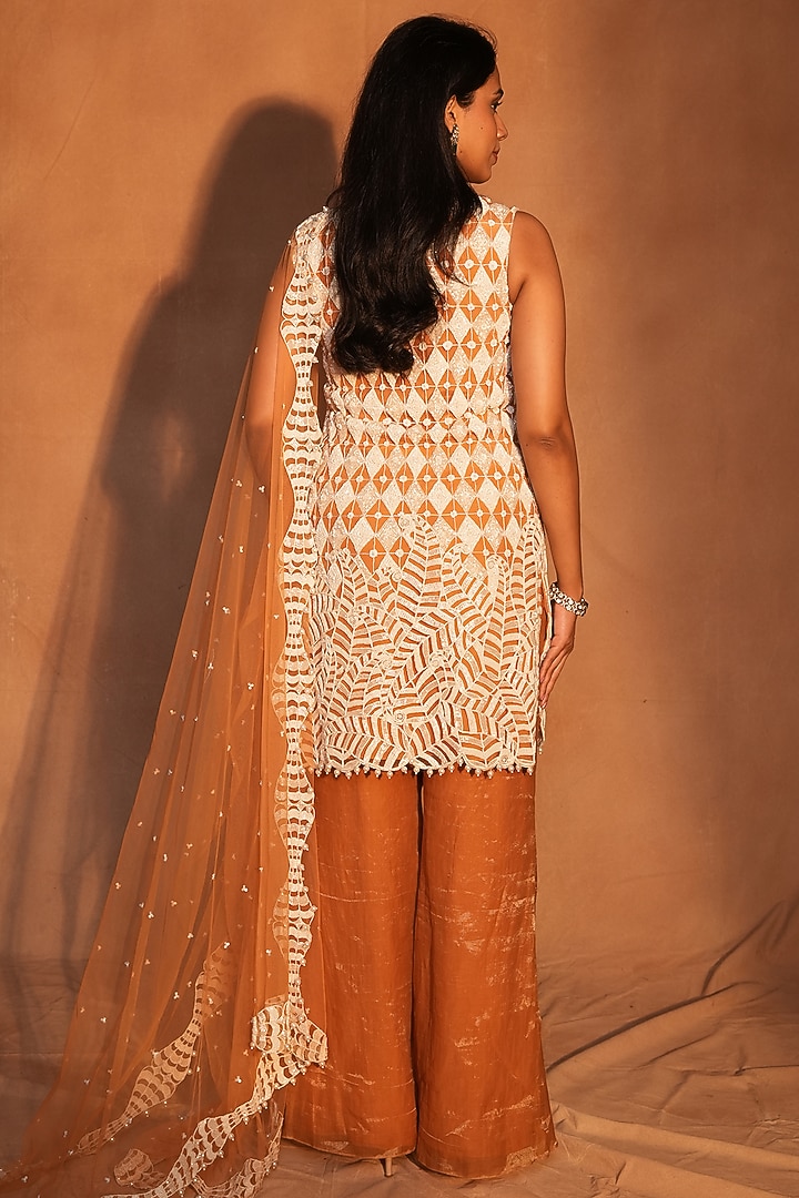 Brown & Ivory Crepe Paisley Work Kurta Set by ASHUTOSH JOSHI at Pernia's Pop Up Shop