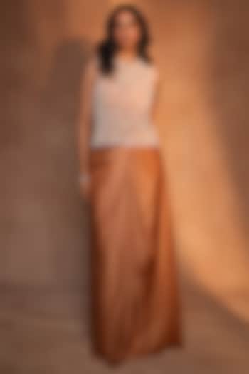 Brown Bemberg Satin Draped Skirt Set by ASHUTOSH JOSHI at Pernia's Pop Up Shop