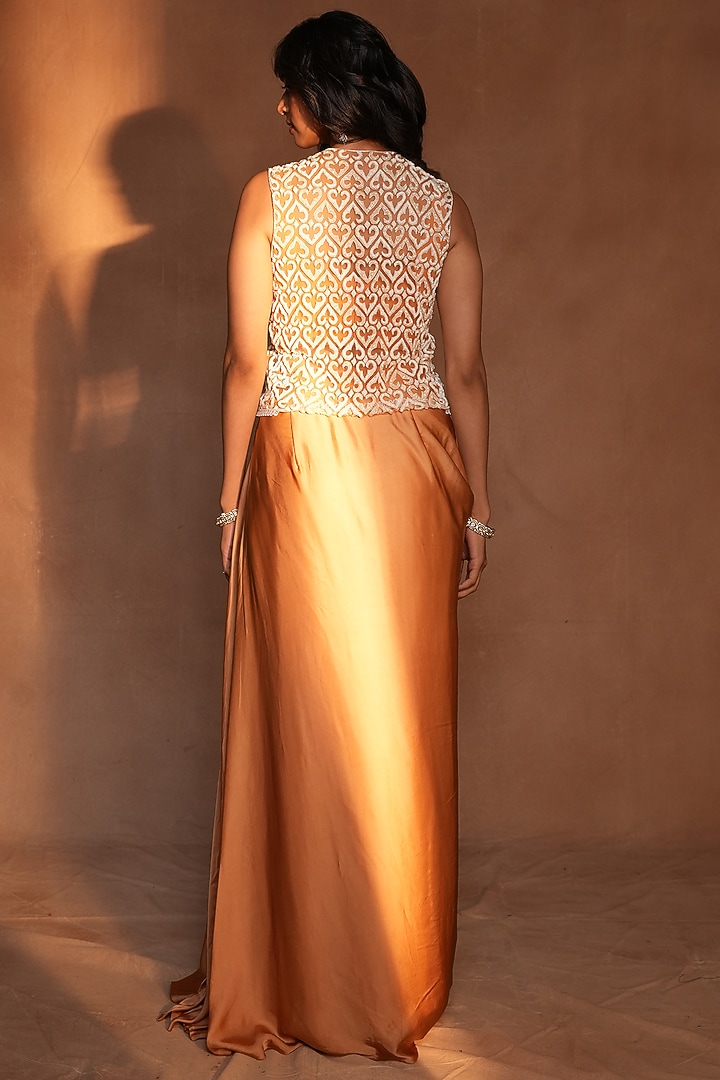 Brown Bemberg Satin Draped Skirt Set by ASHUTOSH JOSHI at Pernia's Pop Up Shop