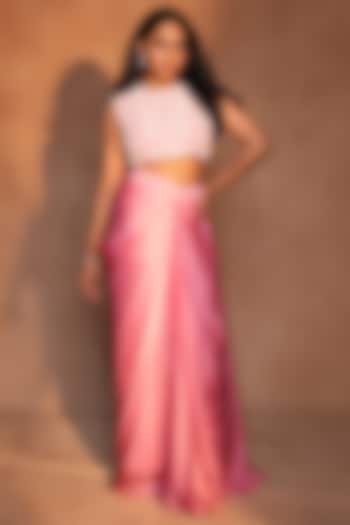 Pink Bemberg Satin & Crepe Draped Skirt Set by ASHUTOSH JOSHI at Pernia's Pop Up Shop