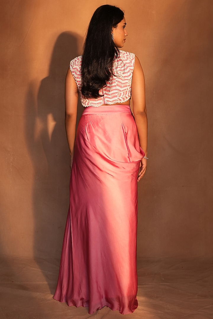 Pink Bemberg Satin & Crepe Draped Skirt Set by ASHUTOSH JOSHI at Pernia's Pop Up Shop