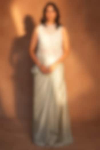 Ice Blue Bemberg Satin Draped Skirt Set by ASHUTOSH JOSHI at Pernia's Pop Up Shop