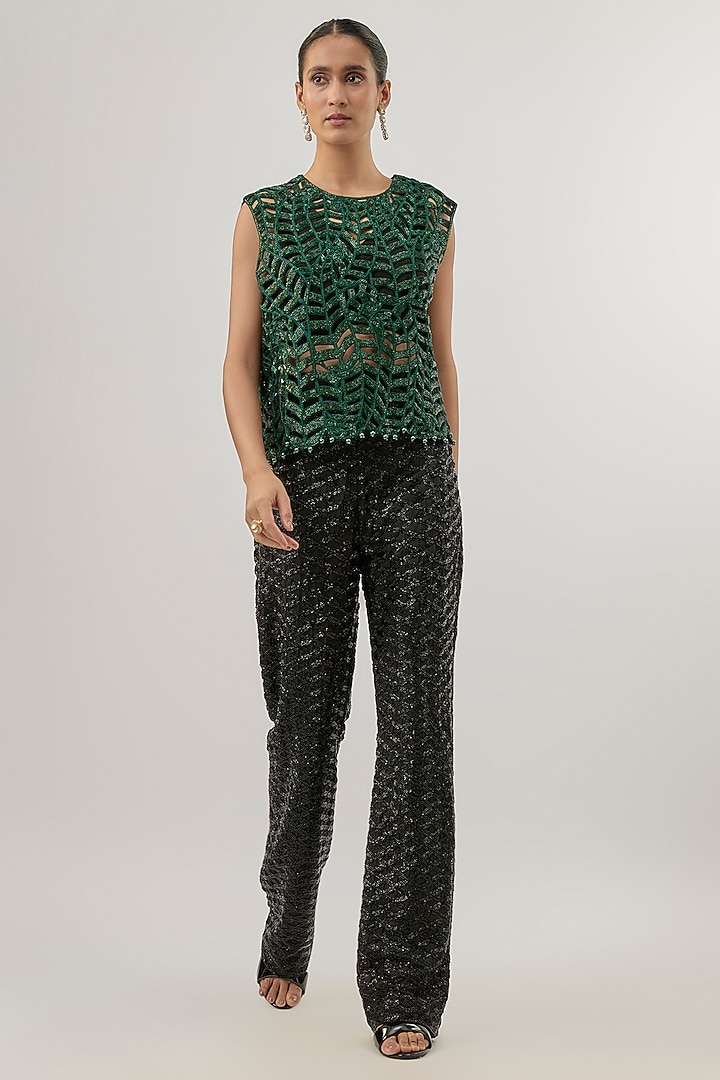 Emerald Green Raw Silk Paisley Embroidered Co-Ord Set by ASHUTOSH JOSHI at Pernia's Pop Up Shop