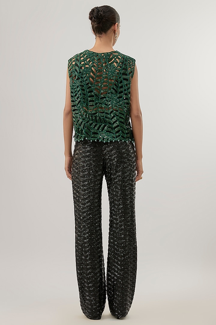 Emerald Green Raw Silk Paisley Embroidered Co-Ord Set by ASHUTOSH JOSHI at Pernia's Pop Up Shop