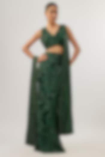 Emerald Green Raw Silk Paisley Embroidered Skirt Set by ASHUTOSH JOSHI at Pernia's Pop Up Shop