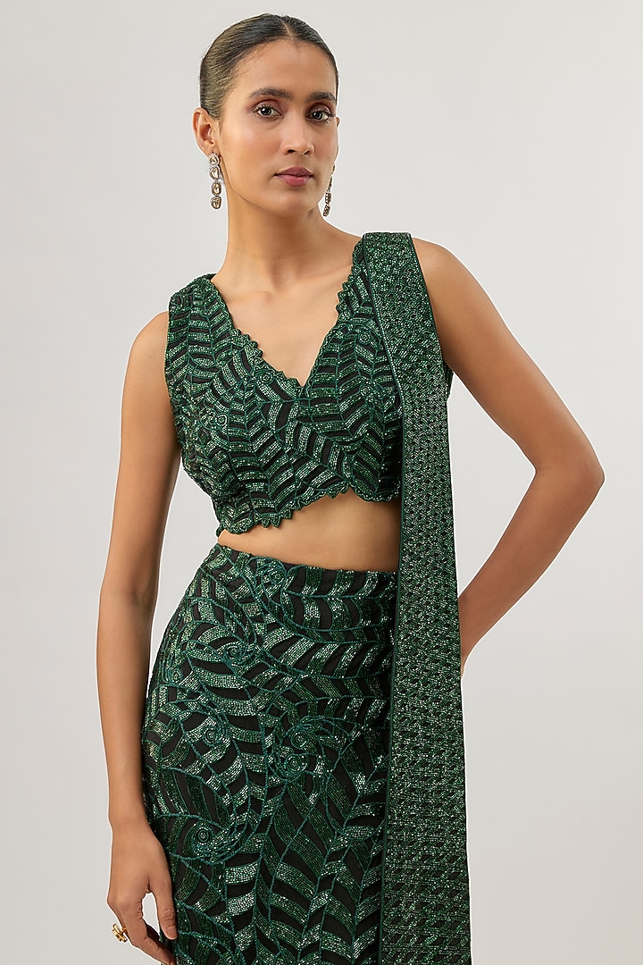 Bottle Green & Black Skirt Set by ASHUTOSH JOSHI at Pernia's Pop Up Shop