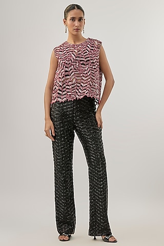 Black Crepe Embroidered Pant Set by ASHUTOSH JOSHI