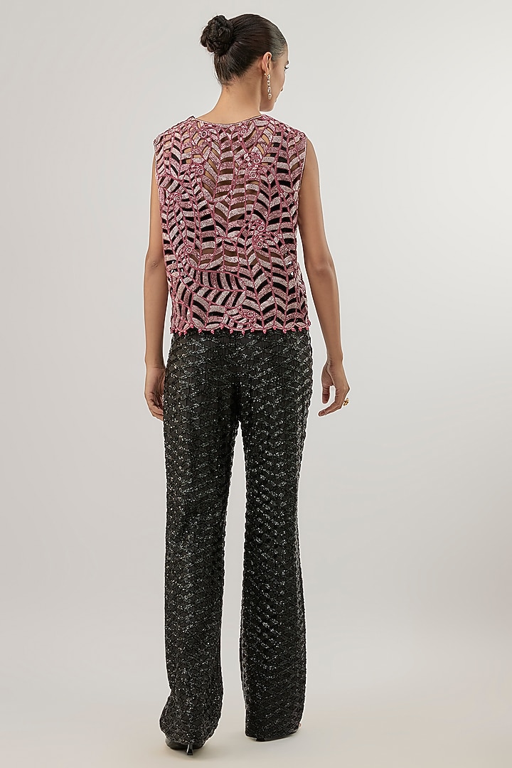 Black Crepe Embroidered Pant Set by ASHUTOSH JOSHI at Pernia's Pop Up Shop