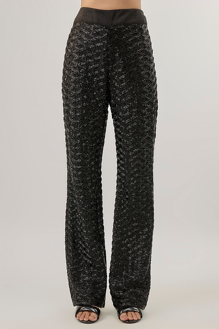 Black Crepe Embroidered Pant Set by ASHUTOSH JOSHI at Pernia's Pop Up Shop