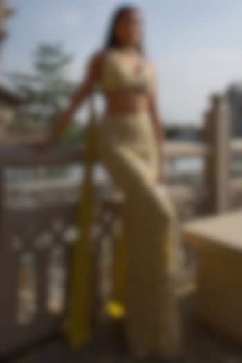 Olive Green Hard Net Abstract Paisley Skirt Set by ASHUTOSH JOSHI at Pernia's Pop Up Shop