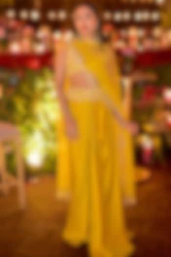 Olive Green Raw Silk Skirt Set by ASHUTOSH JOSHI at Pernia's Pop Up Shop
