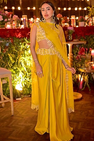 Olive Green Raw Silk Skirt Set by ASHUTOSH JOSHI