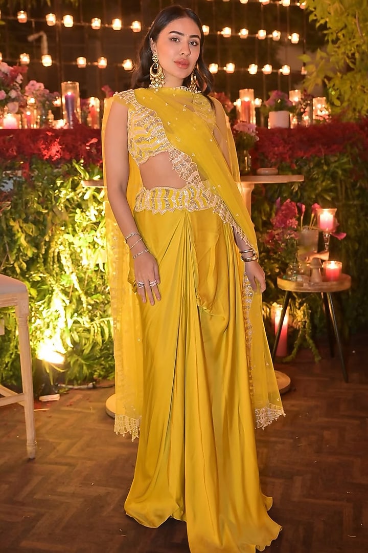 Olive Green Raw Silk Skirt Set by ASHUTOSH JOSHI at Pernia's Pop Up Shop