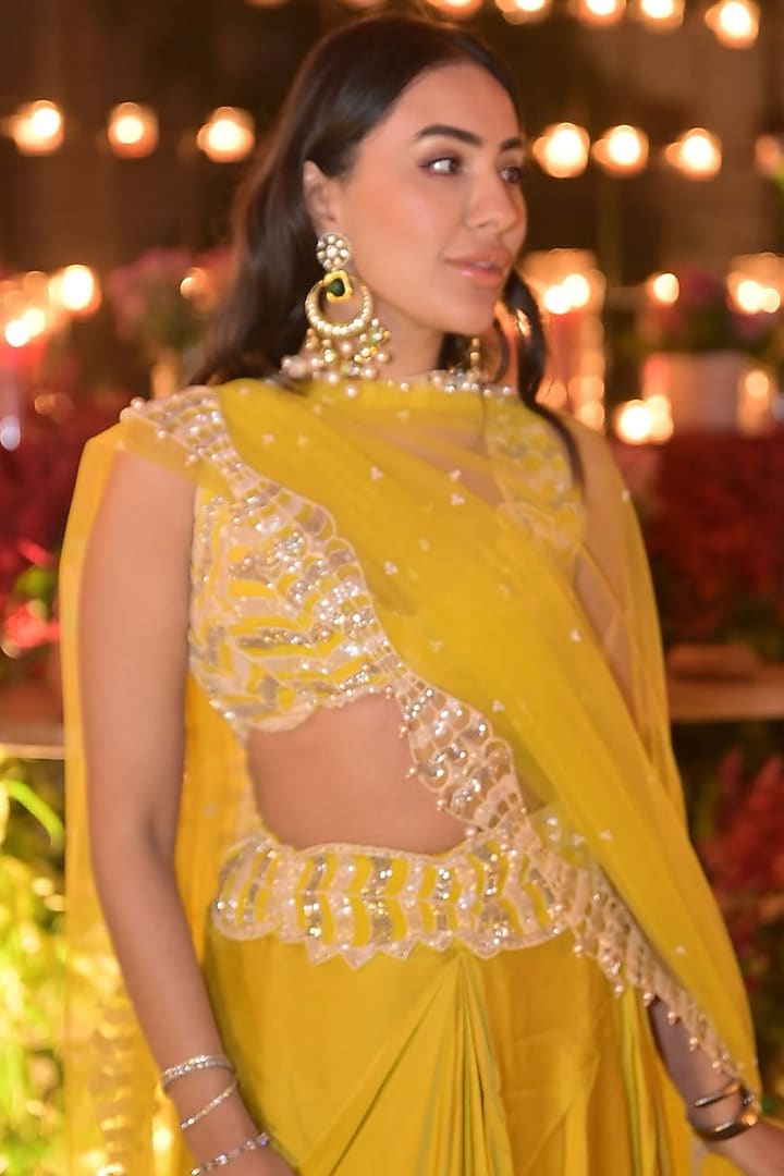 Olive Green Raw Silk Skirt Set by ASHUTOSH JOSHI at Pernia's Pop Up Shop