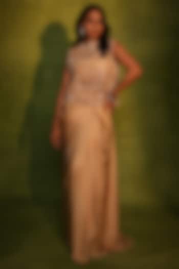 Gold Bemberg Satin Draped Skirt Set by ASHUTOSH JOSHI at Pernia's Pop Up Shop