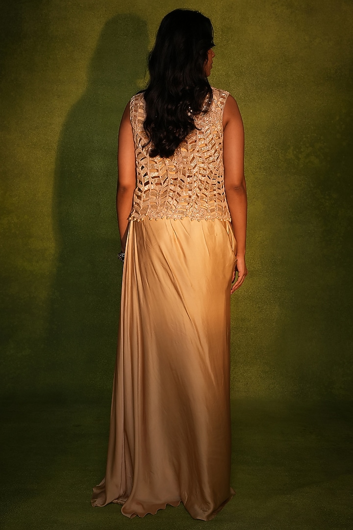 Gold Bemberg Satin Draped Skirt Set by ASHUTOSH JOSHI at Pernia's Pop Up Shop