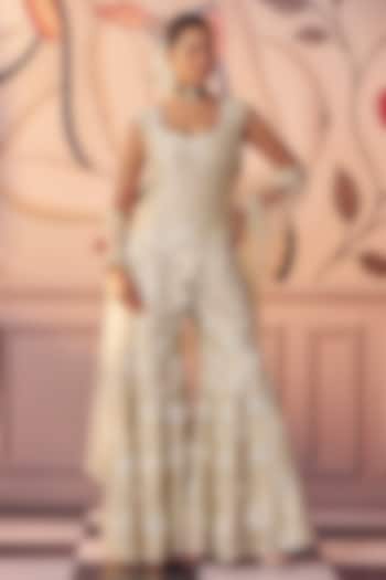 Ivory Crepe Mirror Jal Bridal Sharara Set by ASHUTOSH JOSHI at Pernia's Pop Up Shop