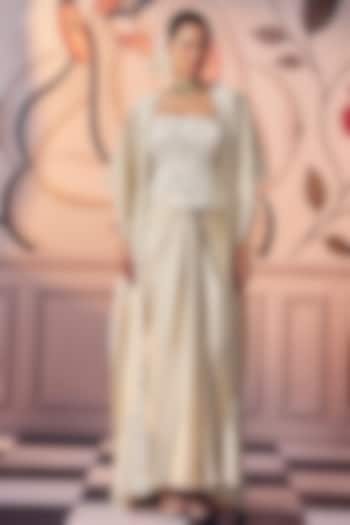 Cream Crepe Mirror Knotted Skirt Set by ASHUTOSH JOSHI at Pernia's Pop Up Shop