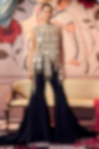 Black Bemberg Satin Wedding Sharara Set by ASHUTOSH JOSHI at Pernia's Pop Up Shop