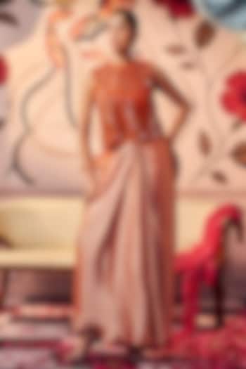 Orange Zari Silk Knotted Draped Skirt Set by ASHUTOSH JOSHI at Pernia's Pop Up Shop