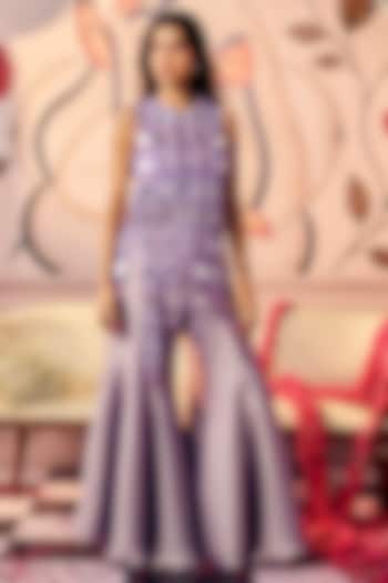 Lavender Bemberg Satin Wedding Sharara Set by ASHUTOSH JOSHI at Pernia's Pop Up Shop