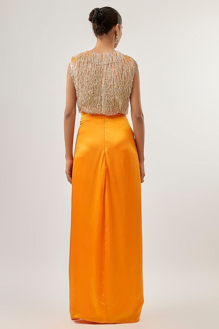 Tangerine Bemberg Satin Knotted Skirt Set by ASHUTOSH JOSHI at Pernia's Pop Up Shop