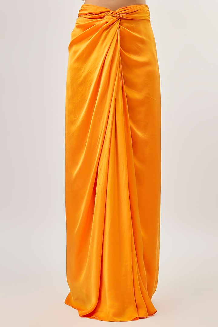 Tangerine Bemberg Satin Knotted Skirt Set by ASHUTOSH JOSHI at Pernia's Pop Up Shop