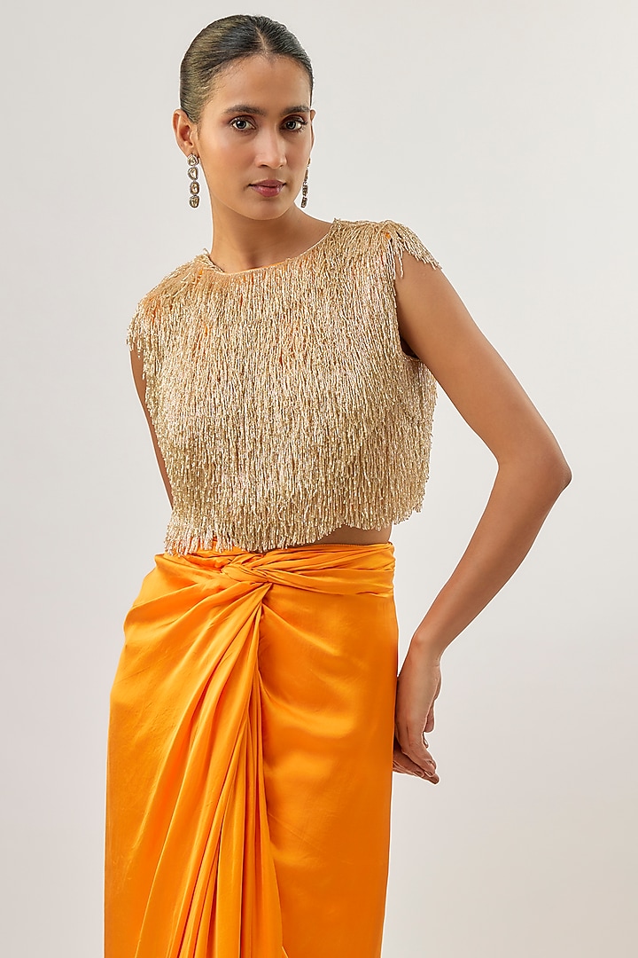 Tangerine Bemberg Satin Knotted Skirt Set by ASHUTOSH JOSHI at Pernia's Pop Up Shop