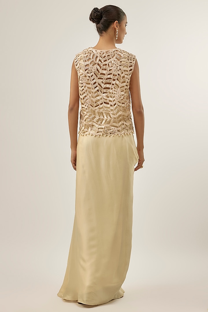 Beige Bemberg Satin Draped Skirt Set by ASHUTOSH JOSHI at Pernia's Pop Up Shop