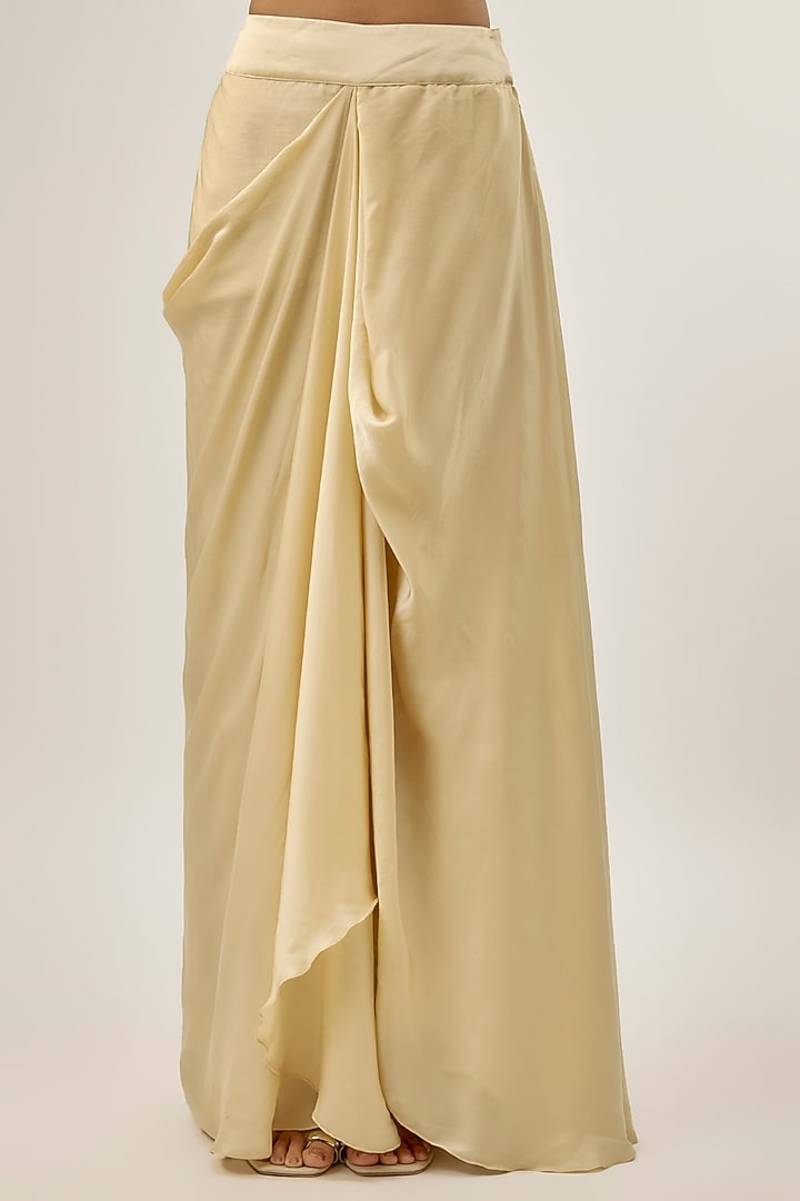 Beige Bemberg Satin Draped Skirt Set by ASHUTOSH JOSHI at Pernia's Pop Up Shop
